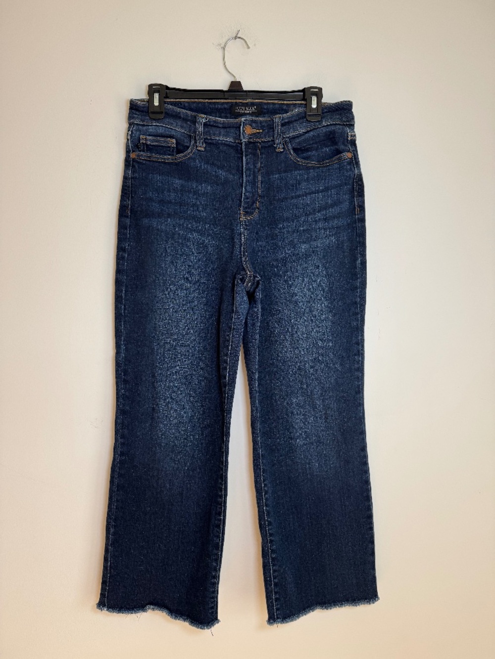 Judy Blue High Rise Wide Leg Crop Jeans Raw Hem Dark Wash | Size 9/29